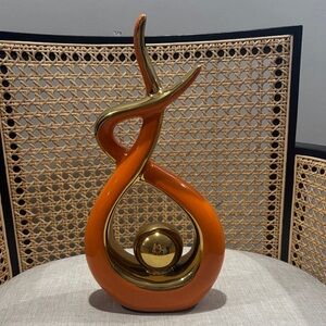 Modern Orange and Gold Abstract Home Art Sculpture 13” tall PERFECT